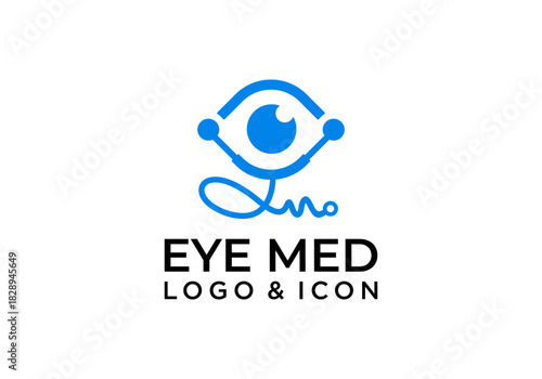 Stethoscope icon logo vector design with stethoscope eye and cable forming frequency beat