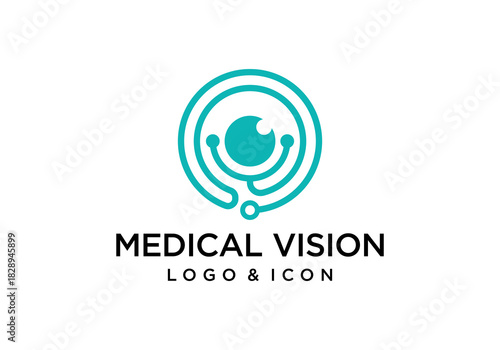 simple icon logo vector design of stethoscope with eye