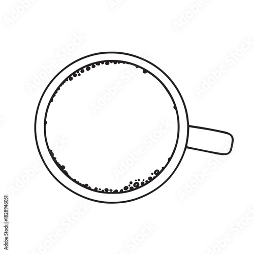 Top Down View of a Coffee Cup with Bubbles Line Art