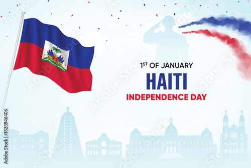 Czech Republic Flag Waving With Army Soldier and Air Show On Skyline Background. Restoration Day Concept Design Vector Illustration.