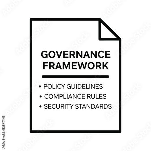 Black and white icon of a governance framework document outline
