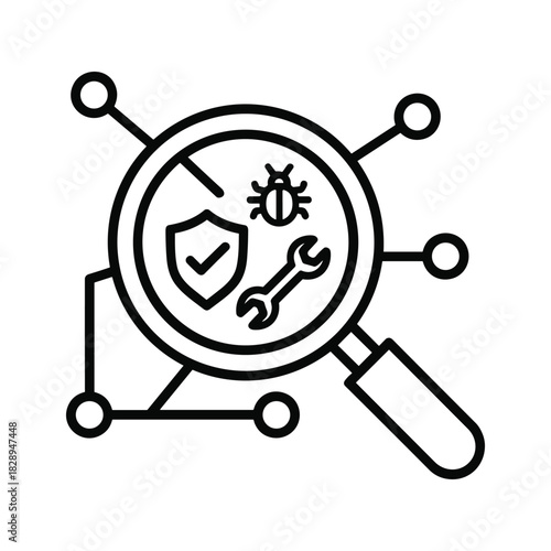 Cyber security audit and bug fixing analysis concept icon