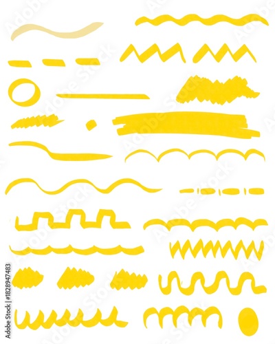 A set of yellow line frames on a white background for design