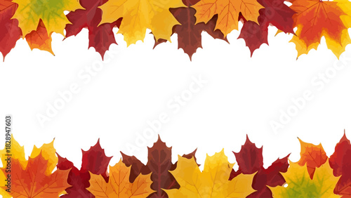 Autumnal Maple Leaf Frame: Vibrant Foliage Border with Fall Hues on Transparent Backdrop for Seasonal Greetings and Decorative Elements.