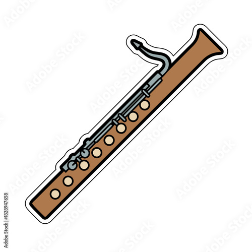Woodwind Musical Instrument With Silver Keys Detailed Vector Illustration Isolated On Black Background
