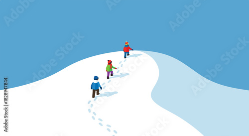 Children Exploring a Snowy Landscape A Fun Winter Adventure in the Mountains, Discovering Footprints