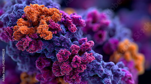 molecular composition showcasing protein shapes in bright tones, offering microscopic clarity for biology research, medical science, biochemistry learning and advanced structural analysis