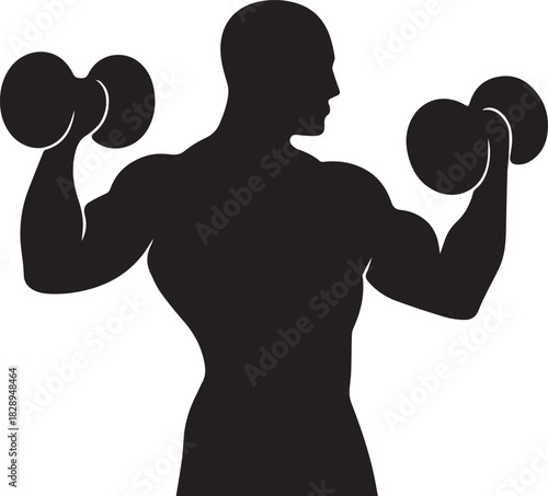"Muscular Man Lifting Dumbbells Silhouette – Fitness Strength Icon"