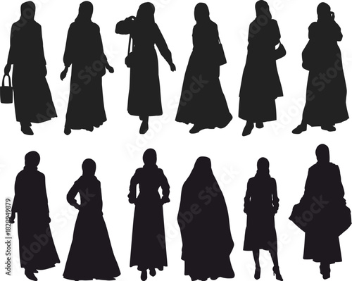 Silhouettes of Muslim Women in Traditional Islamic Attire