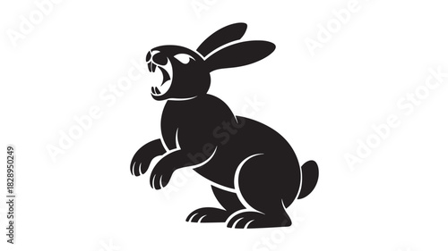 Aggressive rabbit vector illustration black silhouette of a snarling hare isolated on white background
