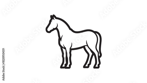 Horse outline illustration simple vector line art of a standing horse isolated on white background
