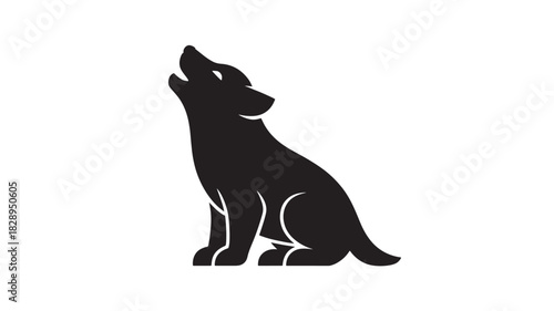 Black wolf howling silhouette simple vector illustration isolated on white background for logo or graphic design