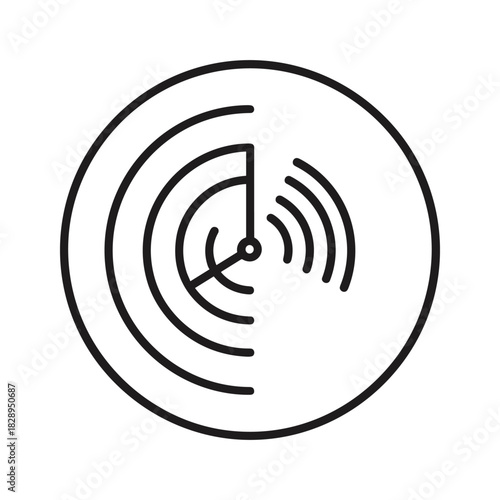 Radar screen signal icon with radiating waves and line sweep
