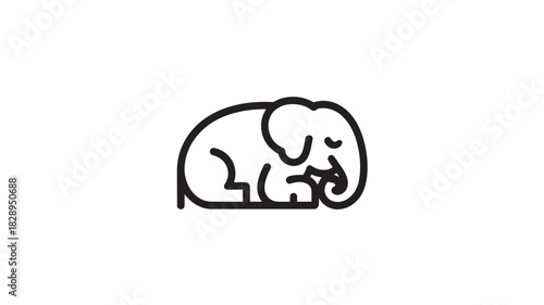 Minimalist elephant icon simple line art vector illustration isolated on white background
