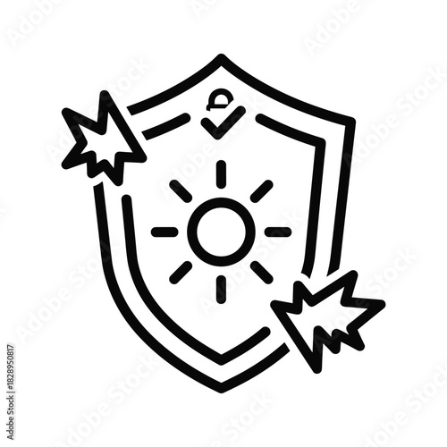 Protection shield icon with sun and impact, symbolizing defense