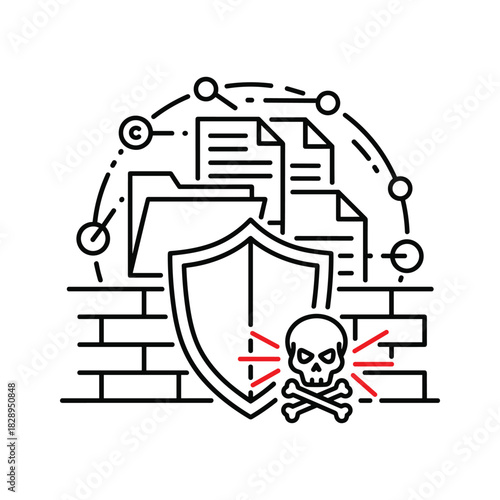 Cybersecurity firewall protecting digital data from virus attack