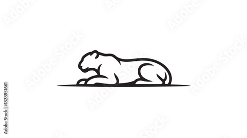 Minimalist cougar illustration simple flat vector design of a lying wild cat isolated on white background