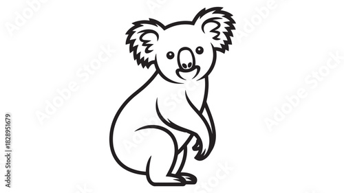 Koala bear outline illustration cute marsupial animal in simple black and white vector design isolated on white background