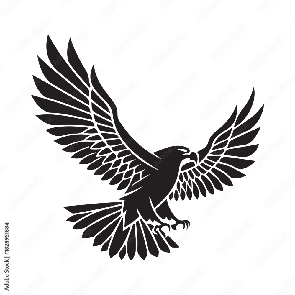 Obraz premium Flying Eagle Silhouette with Wide Wings – Bold Minimal Vector.