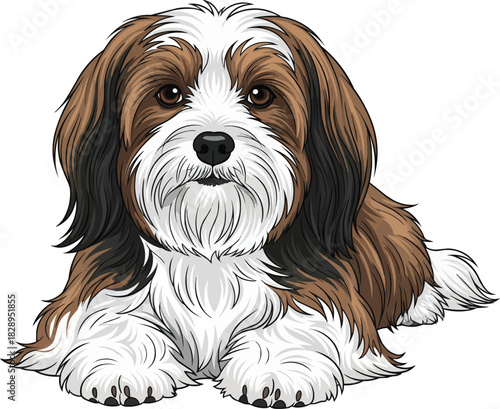 Havanese dog lying down relaxed facing front cute pose