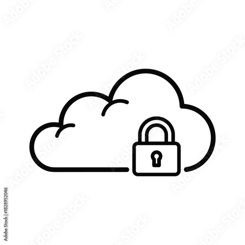 Cloud security icon with a padlock, symbolizing data protection and privacy, isolated on