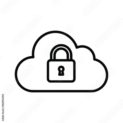 Cloud security concept with a padlock icon, symbolizing data protection and secure storage, isolated on