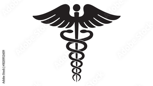Caduceus medical symbol vector illustration of a snake entwined around a winged staff isolated on white background