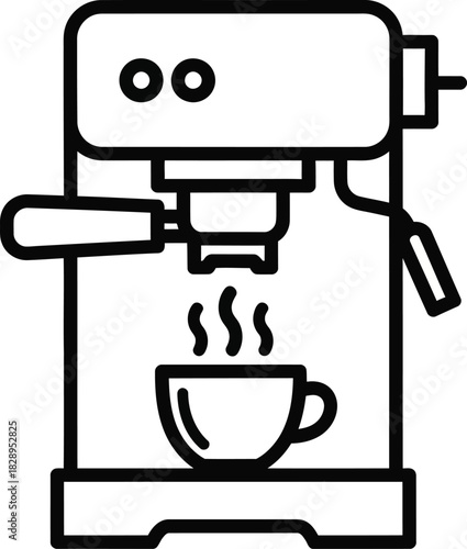 Minimalist coffee machine illustration a simple line drawing of an espresso maker with a cup of steaming coffee perfect for cafe designs