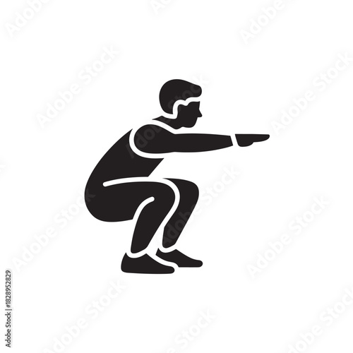 Squat exercise glyph icon fitness training silhouette vector illustration for workout app or infographic