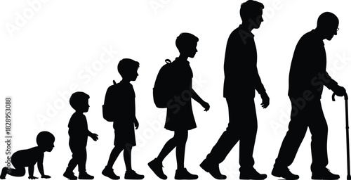 Human life stages silhouettes baby child adult elderly man