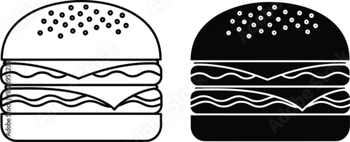Burger icon set in outline and silhouette style perfect for fast food menus restaurant logos and food related designs