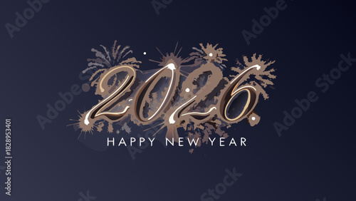 A festive new year 2026 design with fireworks and golden accents