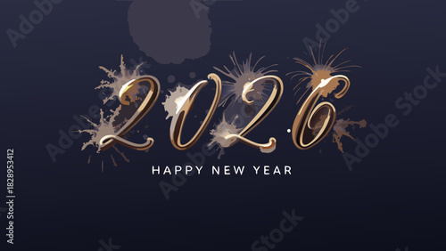 Golden new year 2026 celebration with sparkling effects and festive wishes