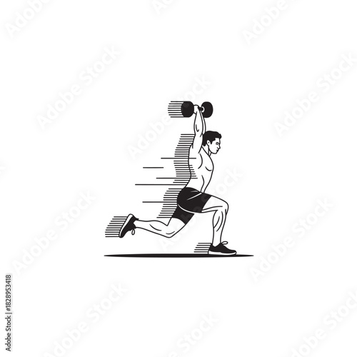 Man doing lunges with dumbbell vector illustration of fitness workout isolated on white background