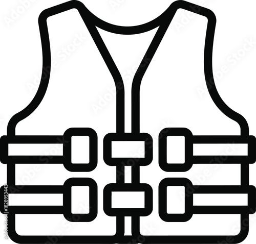 Simple line drawing of a life vest or life jacket for water safety and protection during boating and water sports activities