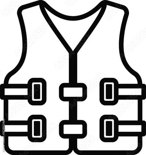 Simple line art illustration of a life vest safety equipment for water activities boating and swimming isolated on white background for easy use