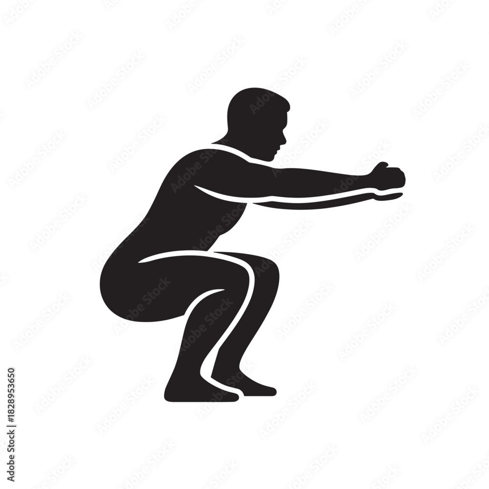 Naklejka premium Squat exercise vector illustration fitness training silhouette isolated on white background