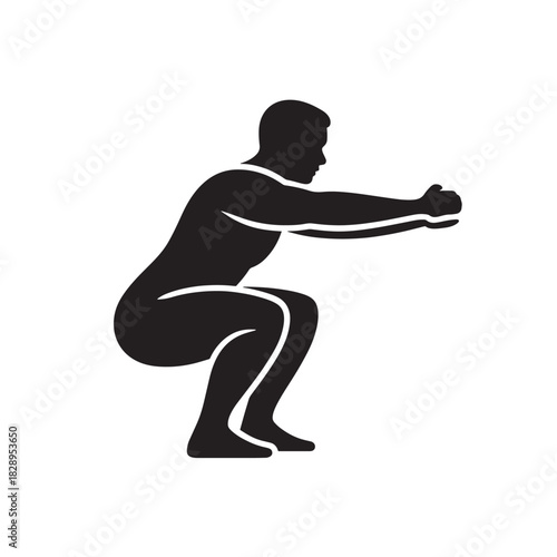 Squat exercise vector illustration fitness training silhouette isolated on white background
