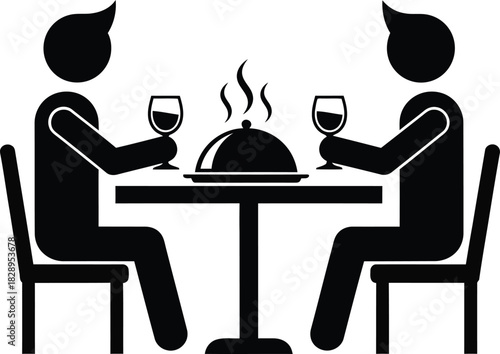 Elegant dinner for two pictogram a romantic evening with wine and fine dining in a minimalist black and white illustration