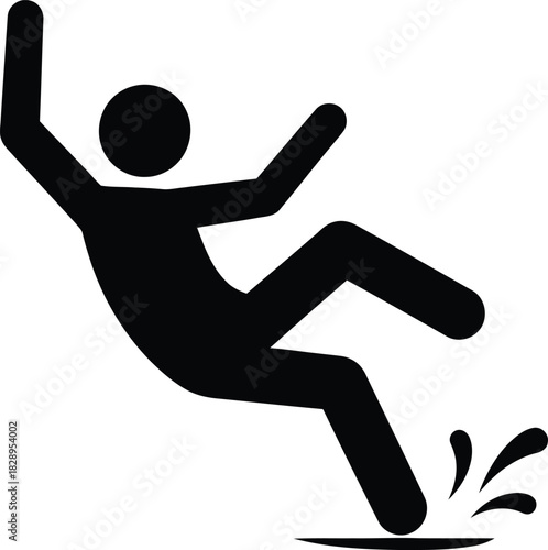 Slippery surface hazard icon depicting a person falling due to a wet or oily floor safety warning and prevention concept