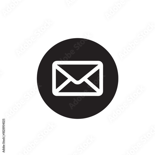 Email icon in a black circle simple flat vector glyph for user interface design isolated on white background