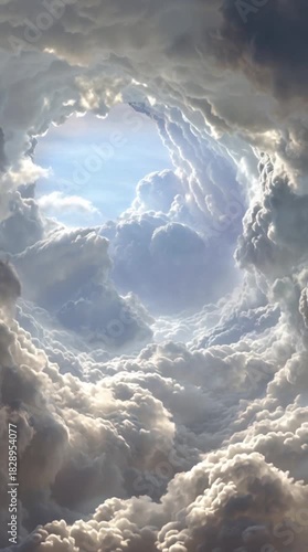 Dramatic cloudscape with bright sky opening ethereal atmospheric background