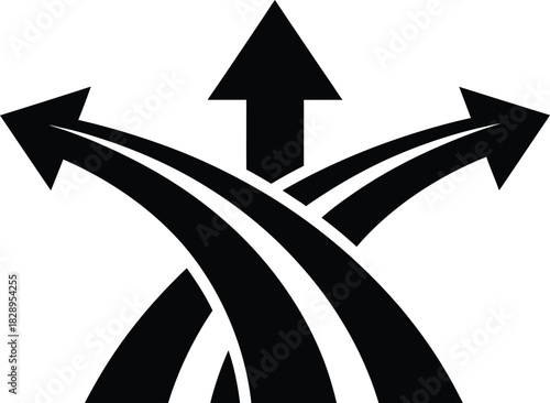 Three arrows converging to a single point representing choices directions decisions and strategic paths in business and life black and white vector
