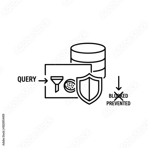 Database security concept showing query filtering and protection