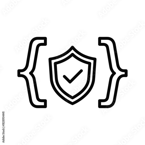 Secure code icon with shield and checkmark between curly braces