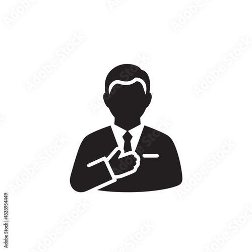 Businessman icon adjusting tie simple flat vector glyph for user interface design isolated on white background