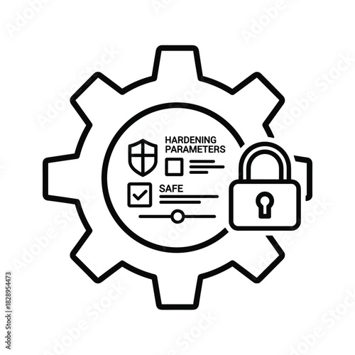 Line icon of gear with hardening parameters checklist and padlock