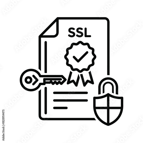 Black and white icon representing ssl certificate security and encryption