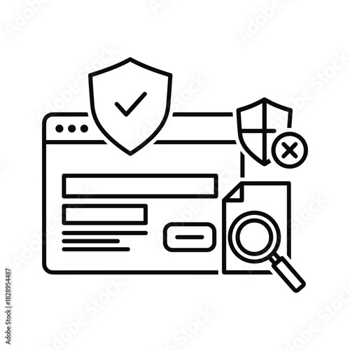 Online security check and document verification with shield icon