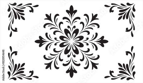 Black ornamental flourish pattern for decorative borders, backgrounds, and classic design work